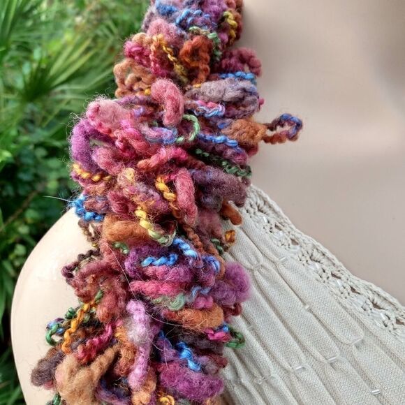 EUC ECHO Fuzzy PomPom Style Multicolored Scarf Made in Italy - Picture 5 of 9